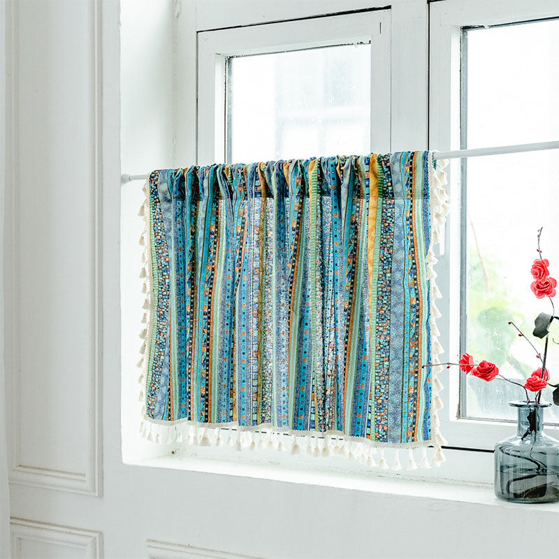 Colorful Plaid Pattern Tassel Tier Curtain