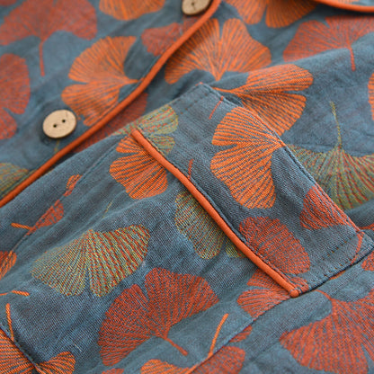 Ginkgo Leaf Button Cotton Loungewear Set