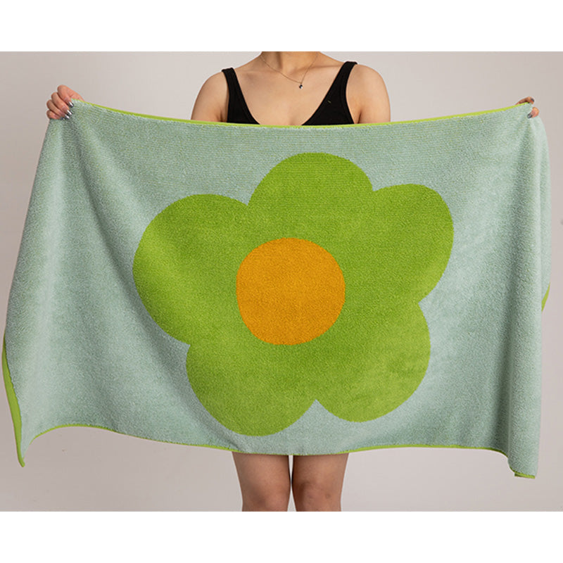 Flower Pattern Colorblock Breathable Cotton Towel