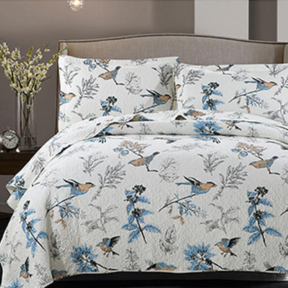 Cheerful Bird Cotton Quilt with Pillowcase