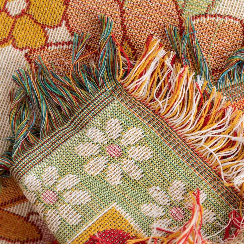 Floral Tassel Woven Decorative Sofa Cover