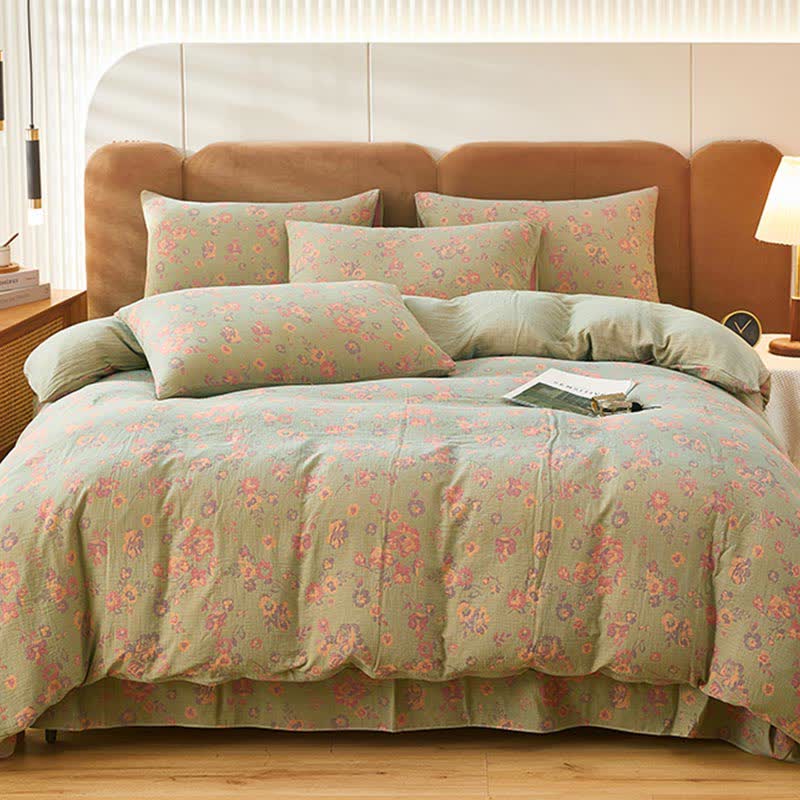 Flower Cotton Duvet Cover Bedsheet & Pillowcases (4PCS) Bedding Set Ownkoti 1