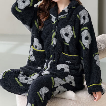 Floral Long Sleeve Fleece Pajama Set