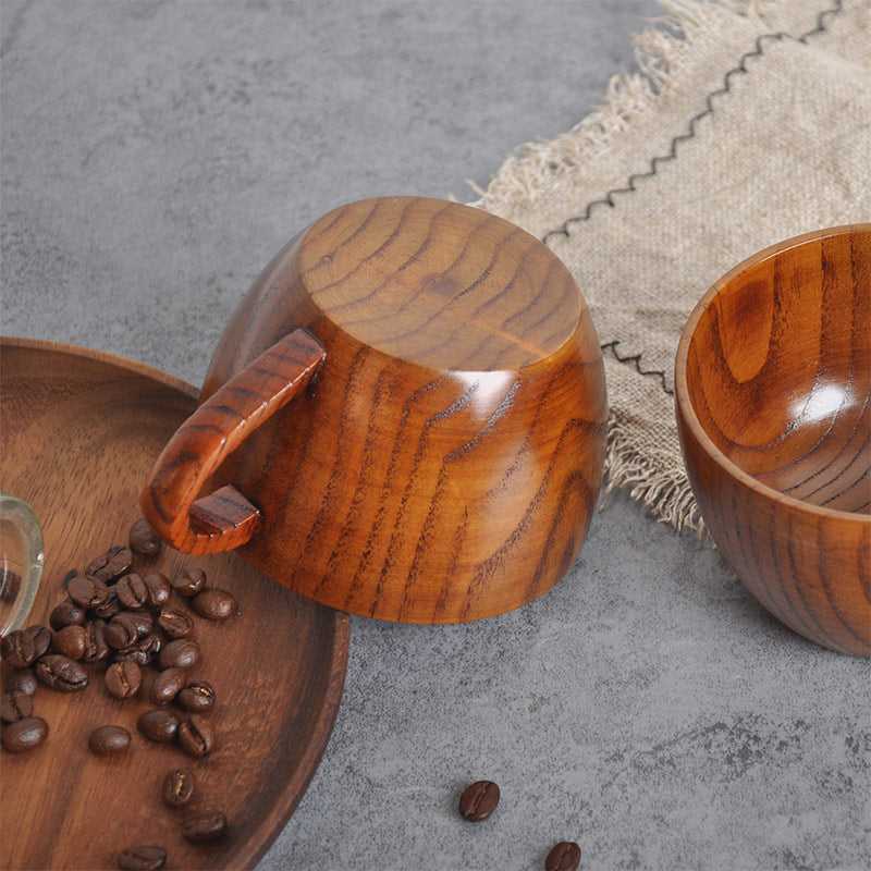 Natural Wooden Tea Cup with Handle (2PCS)