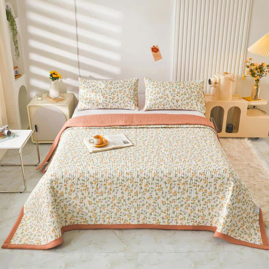 Floral Sea Comfy Reversible Coverlet Blanket Coverlets Ownkoti White & Orange 19" x 29"