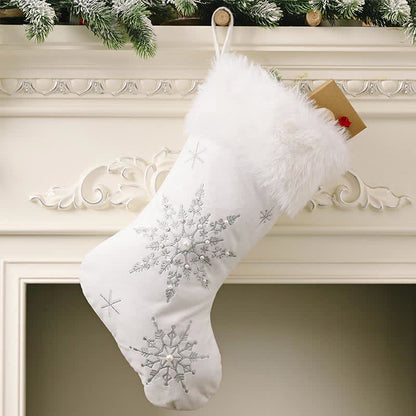 Christmas Pearl Snowflake Decorative Candy Sock