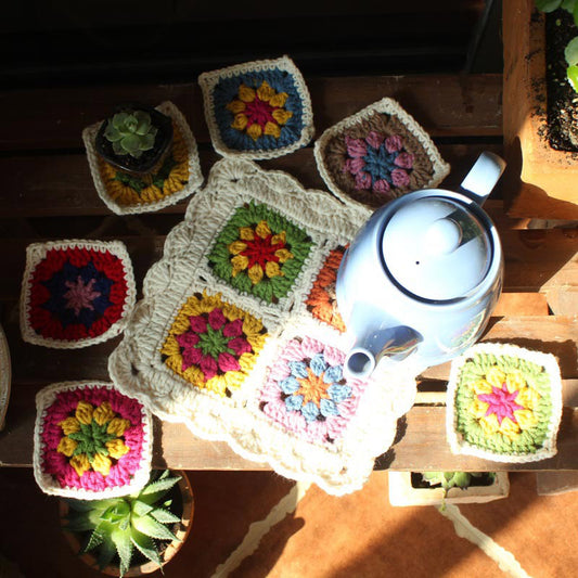 Crochet Flower Placemats & Coasters Set (7PCS)