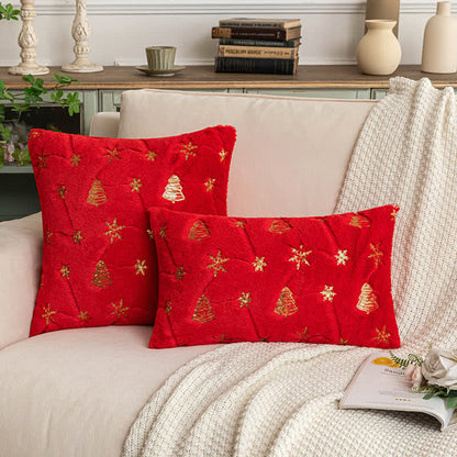 Christmas Tree & Snowflake Embroidered Plush Pillowcase