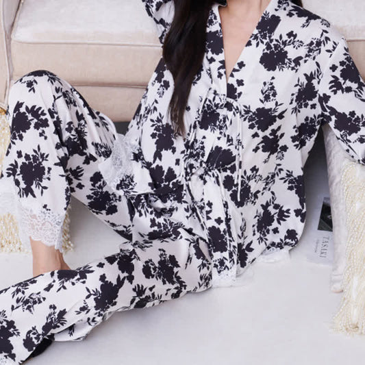 Floral Lace Edge Smooth Loungewear Set