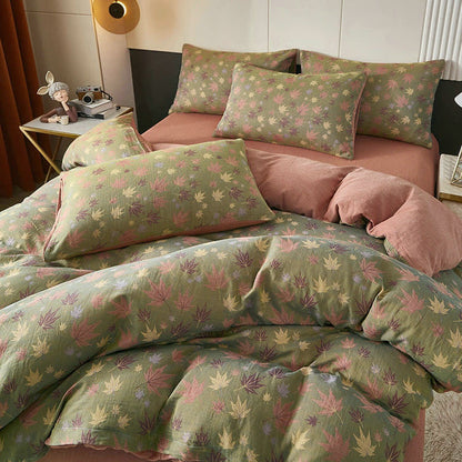 Maple Leaf Duvet Cover Bedsheet & Pillowcases (3/4PCS) Bedding Set Ownkoti King