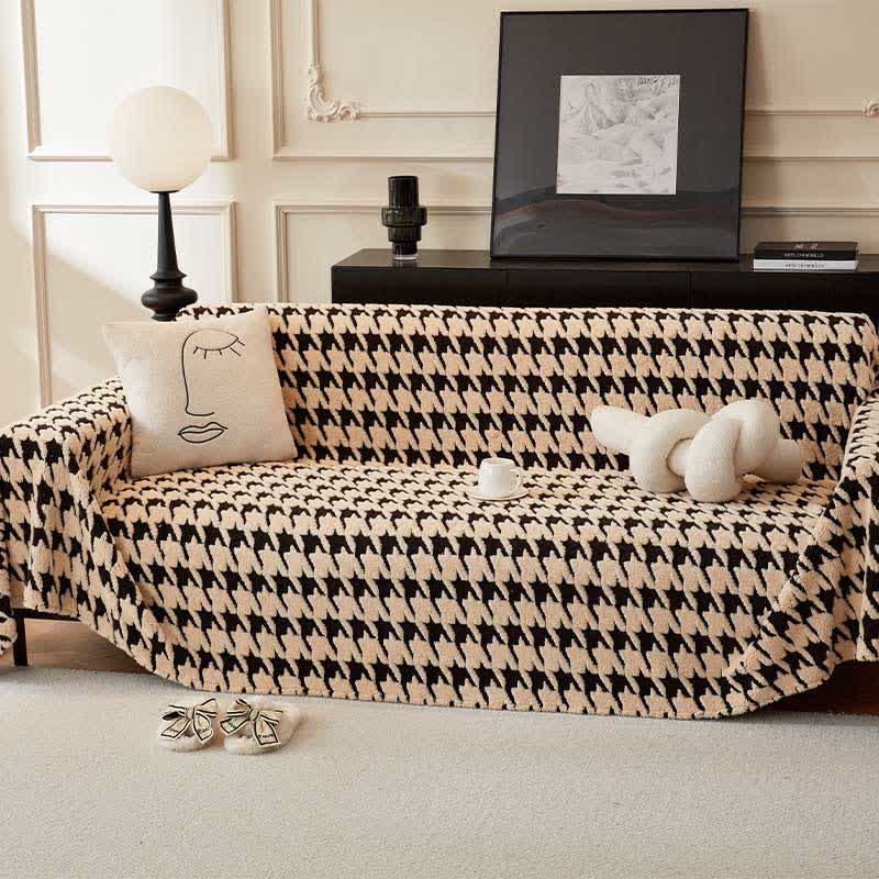 Modern Houndstooth Fleece Sofa Protector