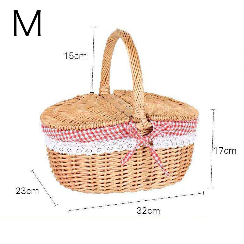 The Size of Hand Woven Storage Basket Food Basket with Handle & Cover