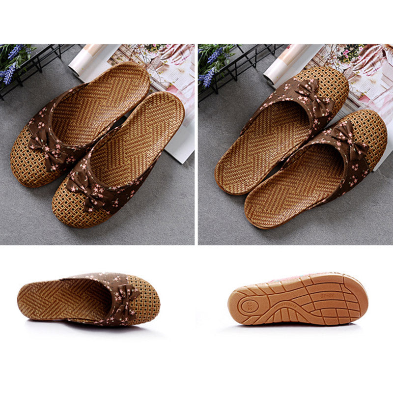 Retro Bowknot Breathable Flax Slippers