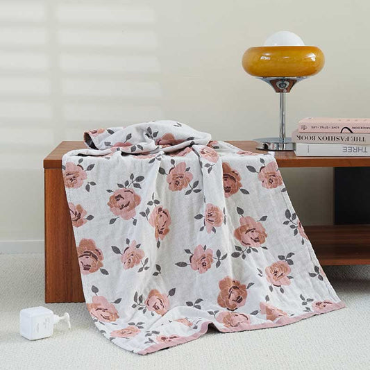 Pink Rose Soft Cotton Bath Towel Towels Ownkoti White & Pink 80cm x 160cm