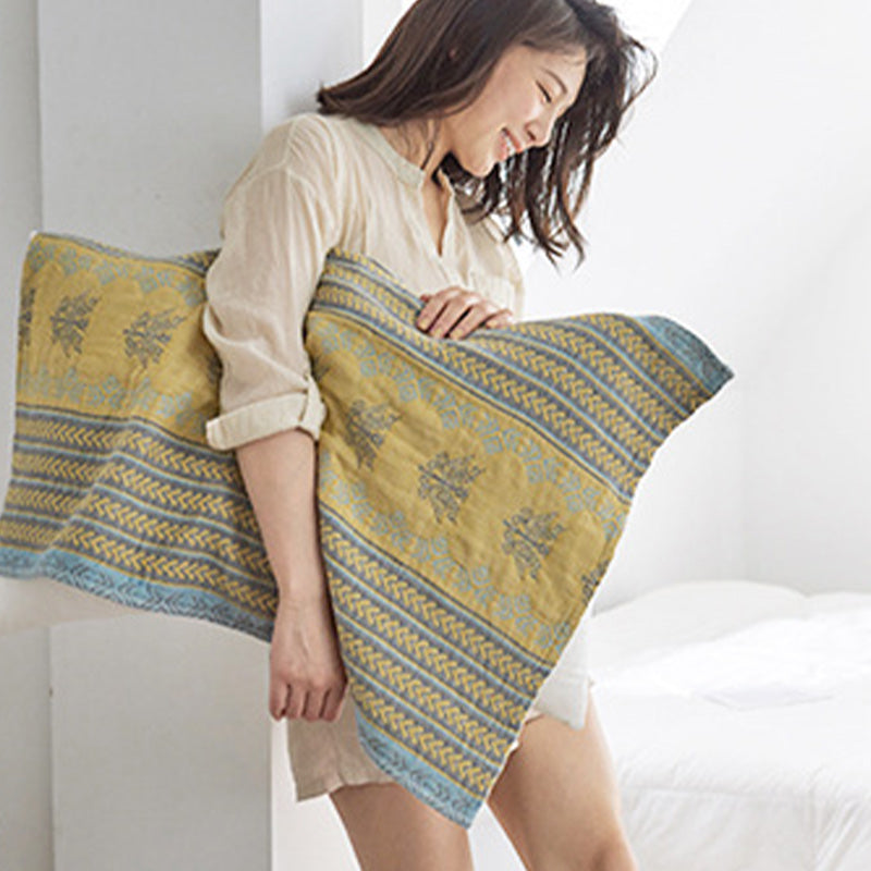 Yellow Bed Cotton Decorative Pillow Towel (2PCS)