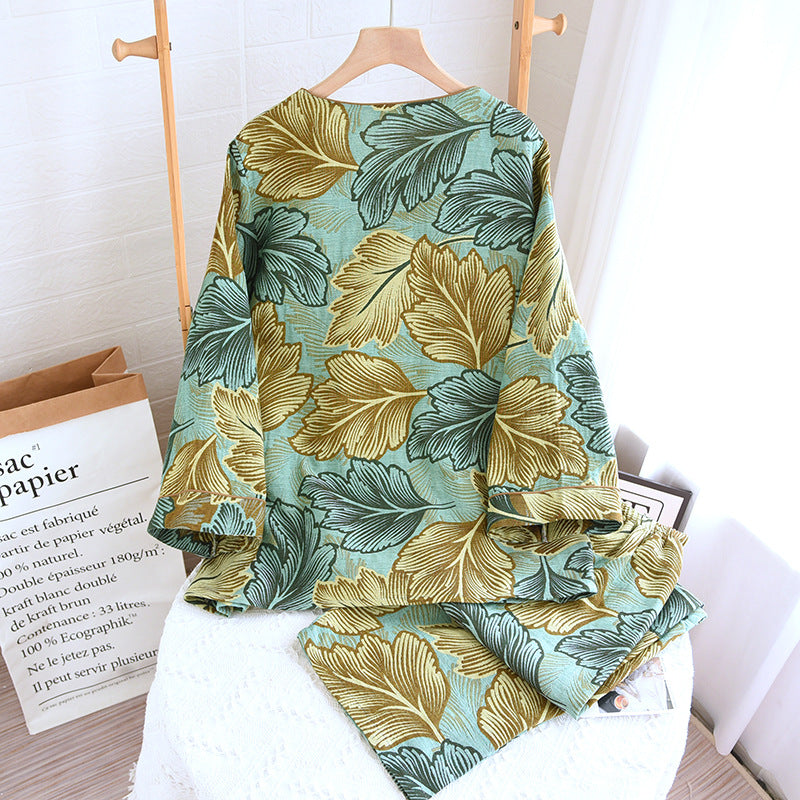 Yarn-dyed Leaves Cotton Loungewear Set