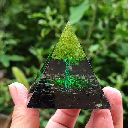 Obsidian with Peridot Lucky Orgone Pyramid