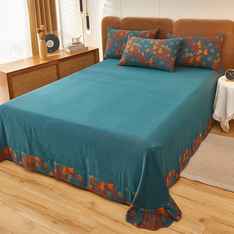 Gourd & Leaf Print Cotton Bedding Sets (4PCS) Bedding Set Ownkoti 2