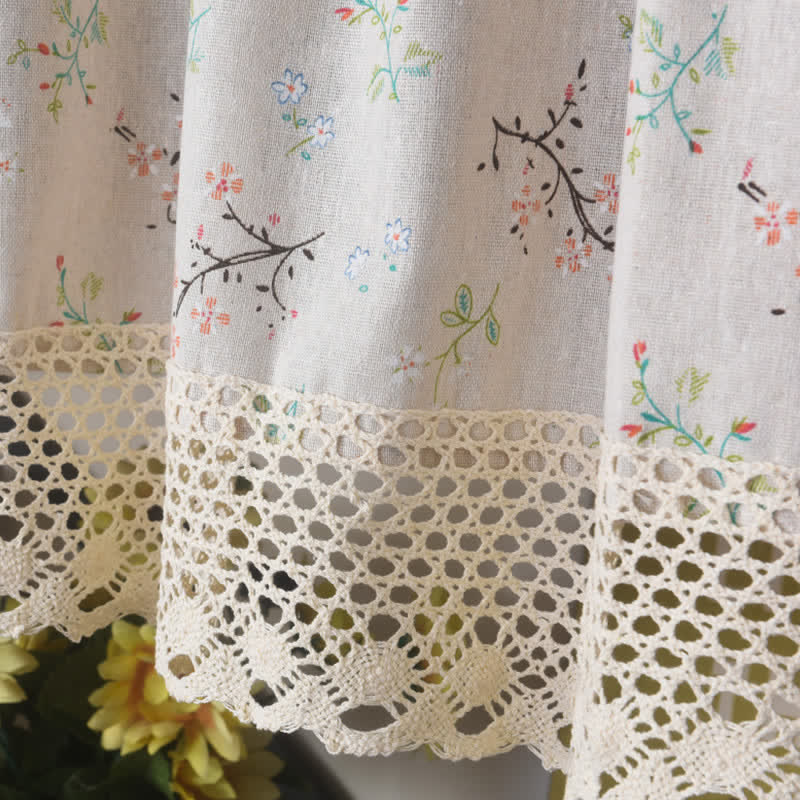 Cotton Linen Floral Cafe Tier Curtain