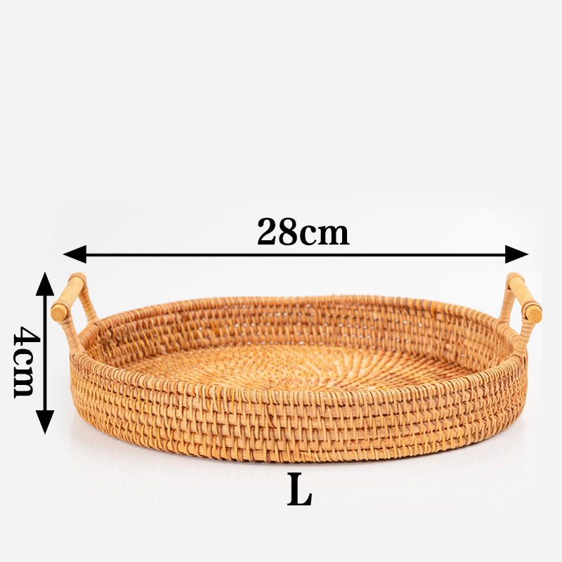 the Size of Hand Woven Rattan Round Tray With Handles