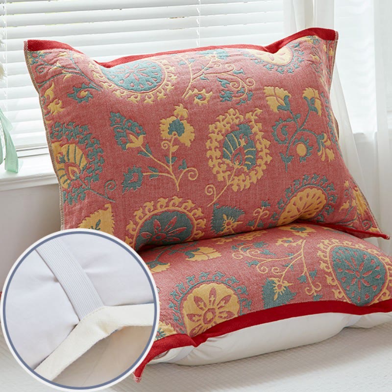 Floral Print Pillow Towel with Fixed Rope (2PCS) Pillowcases Ownkoti Red 52cm x 75cm