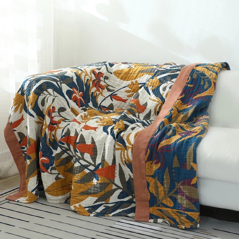 Ownkoti Goldenrod Flower Reversible Cotton Sofa Blanket