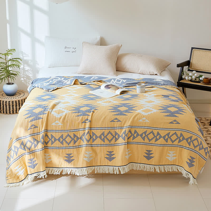 Geometric Pattern Reversible Quilt With Tassel