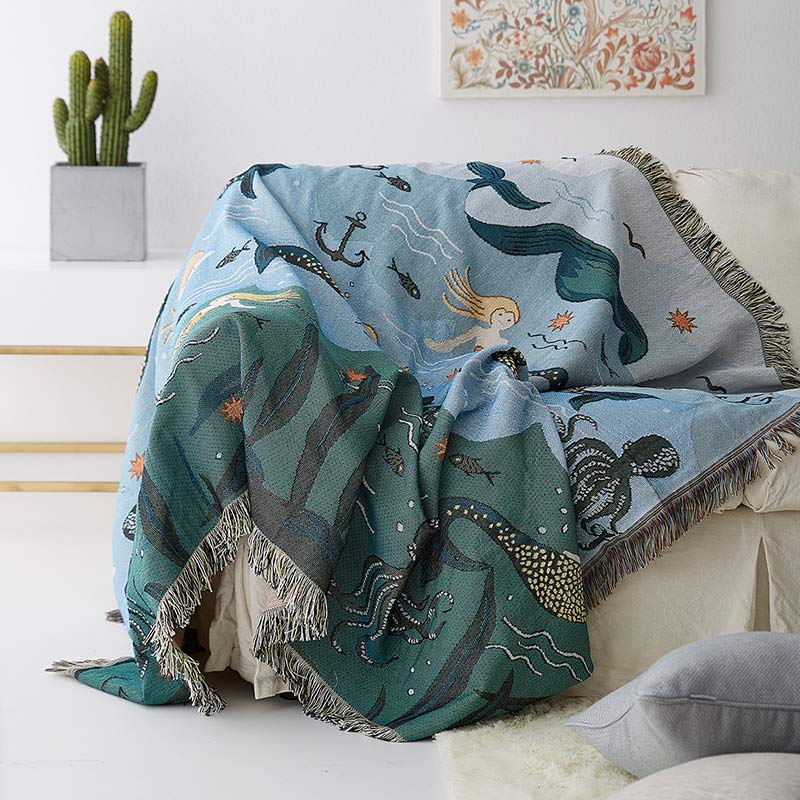Mermaid Sofa Cover Palm Tassel Blanket