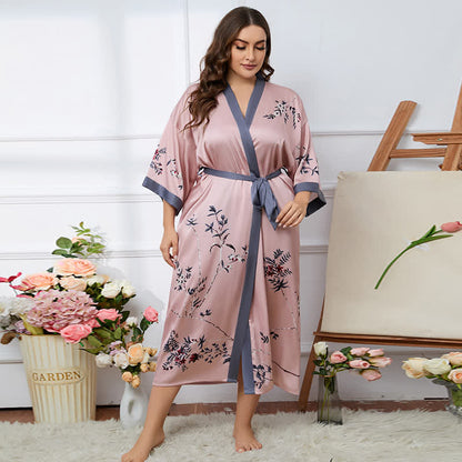 Over-size Branches & Leaves Satin Bathrobe