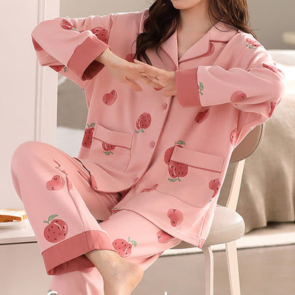 Strawberry Button Comfy Cotton Loungewear Set