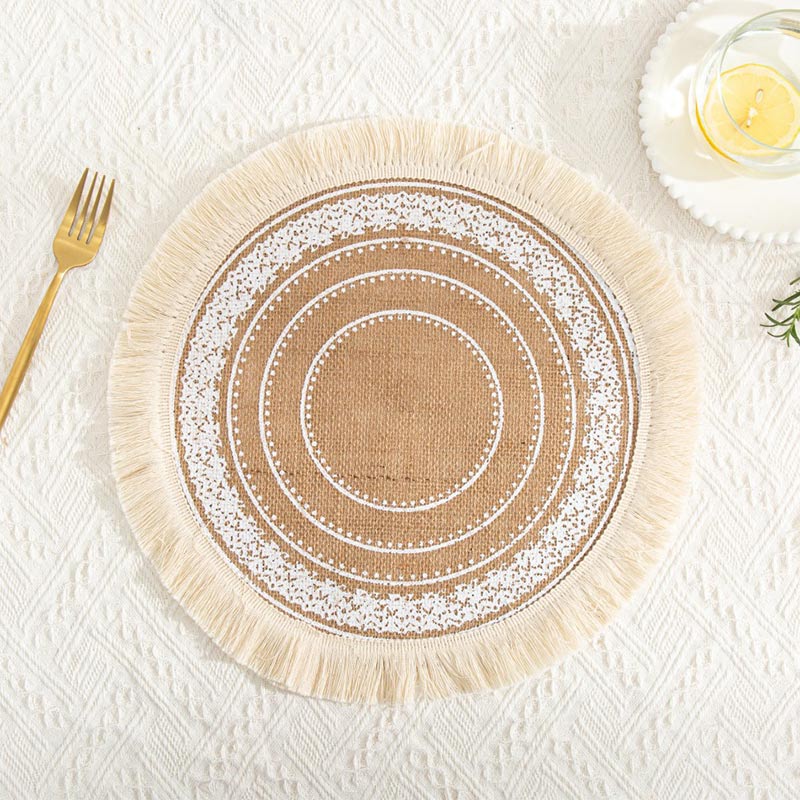 Woven Cotton Linen White Tassel Placemats Table Mats (3PCS)