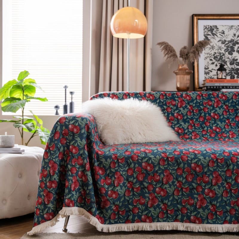 Vintage Cherry Jacquard Tassel Sofa Protector