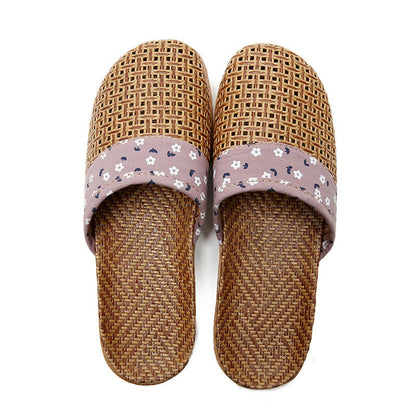 Simple Floral Pattern Cooling Flax Slippers Slippers Ownkoti Purple L