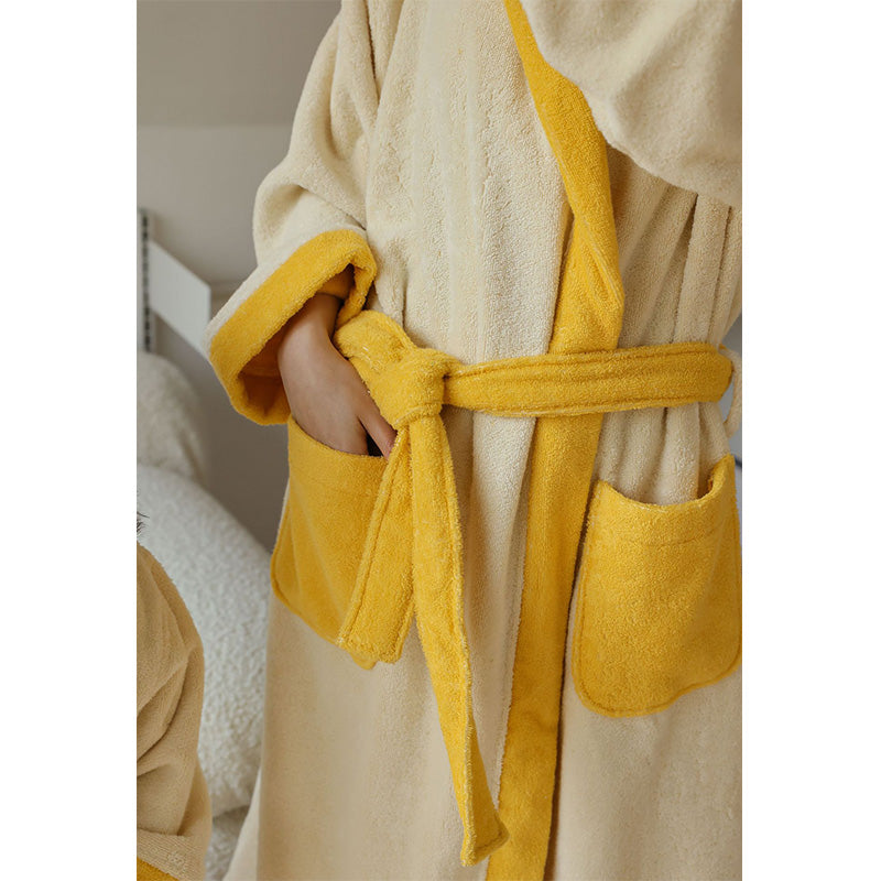 Flower Colorblock Cotton Hooded Bathrobe