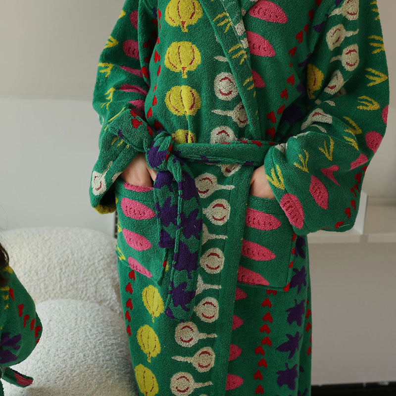 Colorful Vegetable Pattern Cotton Hooded Bathrobe