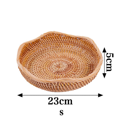 the Size of Hand Woven Wave Brim Rattan Tray