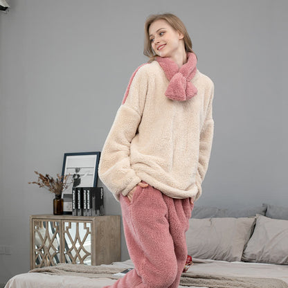 Simple Round-neck Warm Fleece Pajama Set