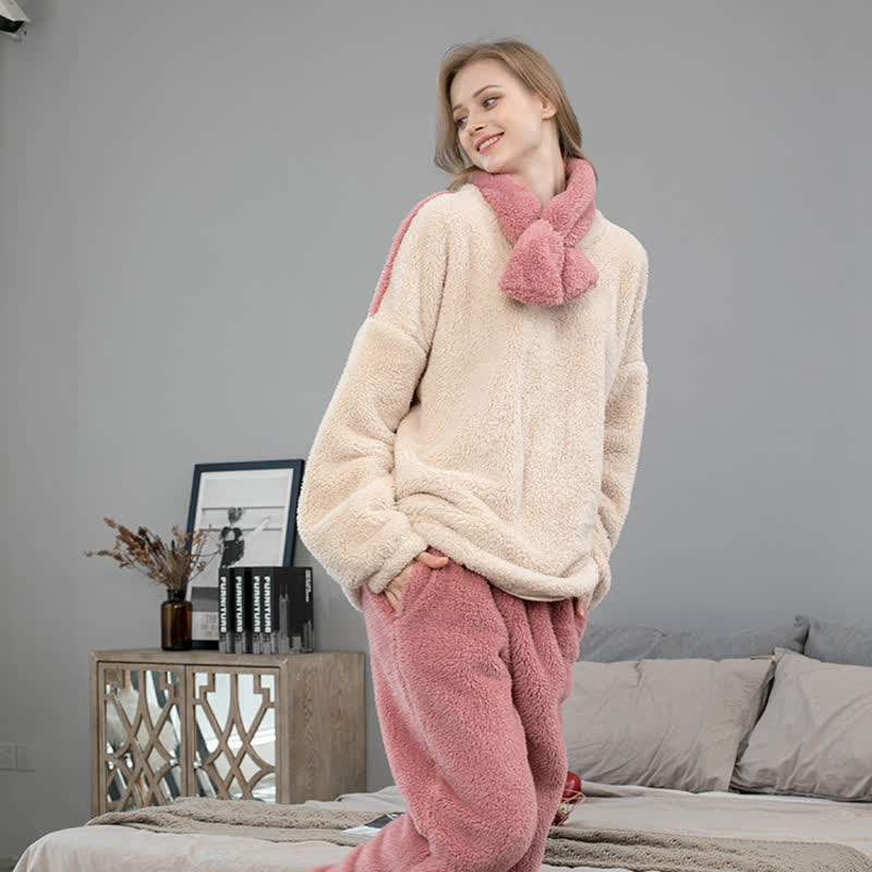 Solid Color Cactus Fleece Pajama Set – ownkoti