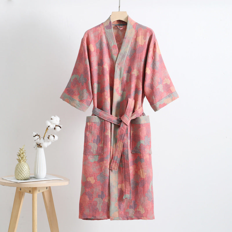 Luxurious Floral Cotton Short Sleeve Robe