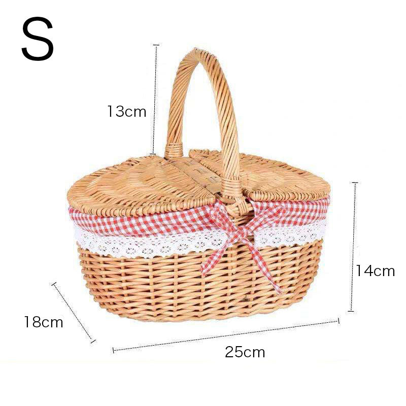 The Size of Hand Woven Storage Basket Food Basket with Handle & Cover