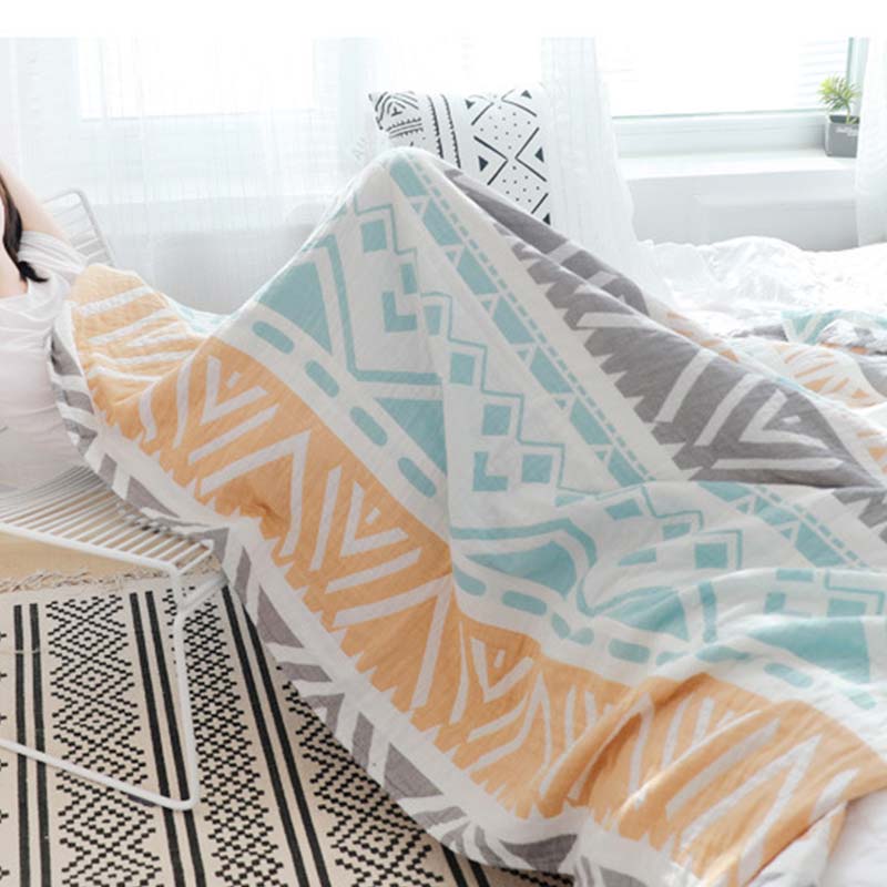 Lightweight Colorblock Cotton Bed Blanket Quilt