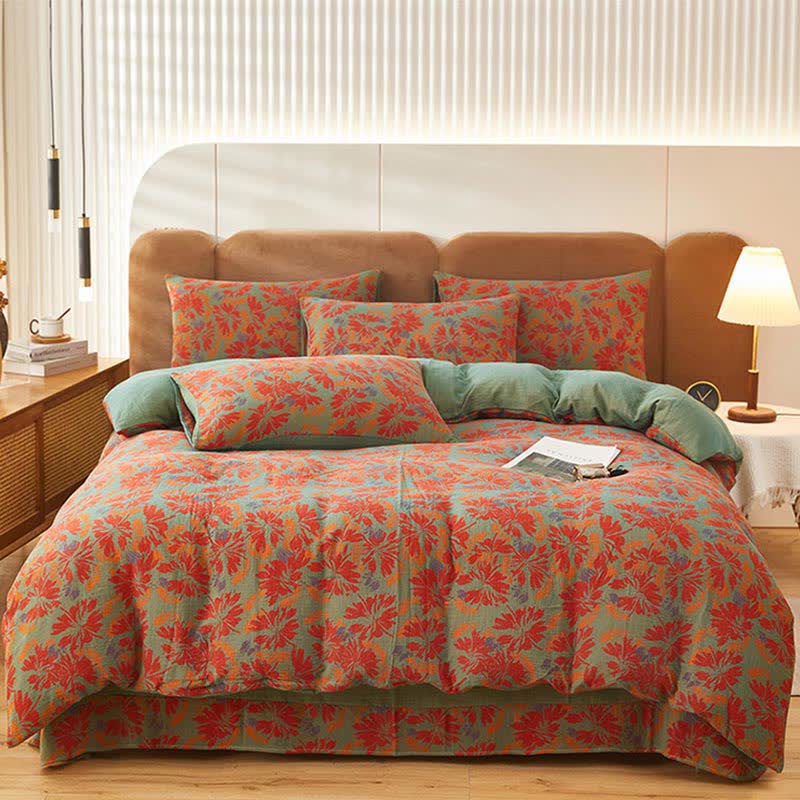 Leaf Pattern Duvet Cover Bedsheet & Pillowcases (4PCS) Bedding Set Ownkoti 1