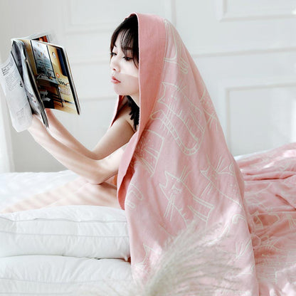 Cat Print Cotton Quilt Reversible Blanket