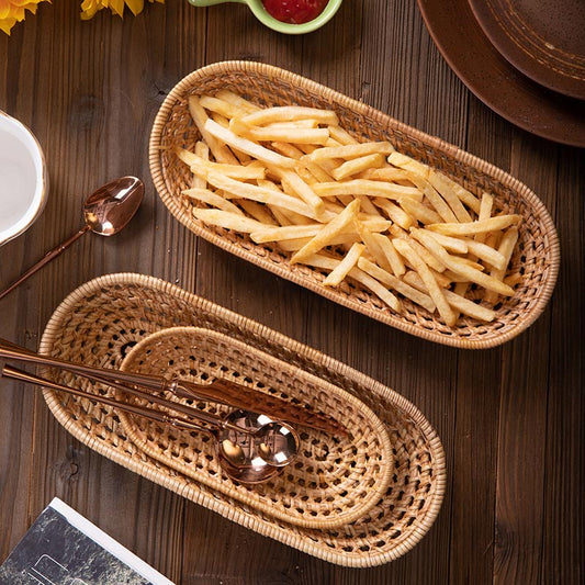 Hollow-out Hand Woven Long Rattan Tray