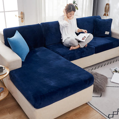 Ownkoti Suede Solid Color Elastic Sectional Sofa Slipcover Sofa Cover Ownkoti Navy Back Cushion Cover M