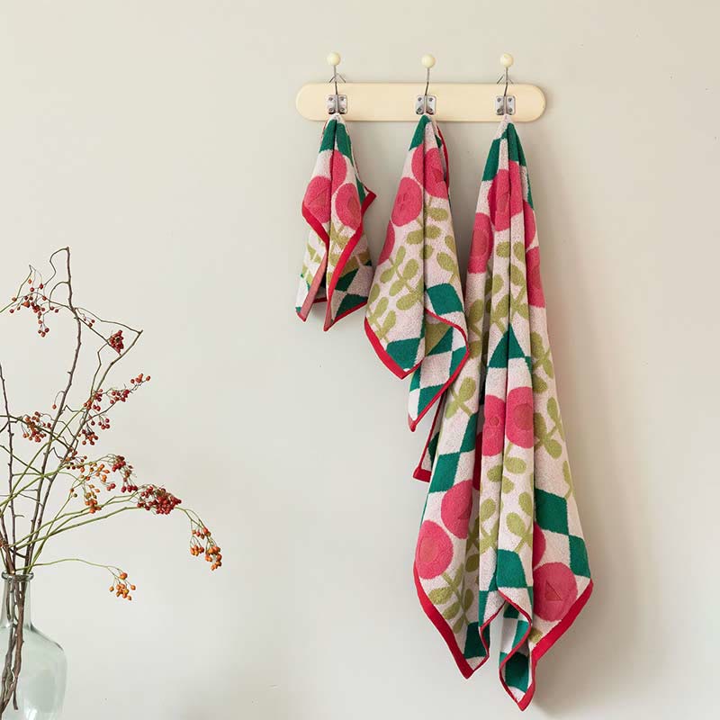 Stylish Flower Print Combed Cotton Towel Towels Ownkoti Beige 70cm x 140cm