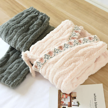 Retro Embroidery Soft Fleece Pajama Set