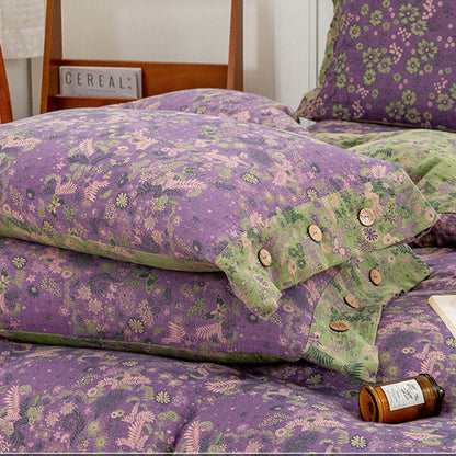 Boho Flower Purple Cotton Bedding Sets(4PCS) Bedding Set Ownkoti 5