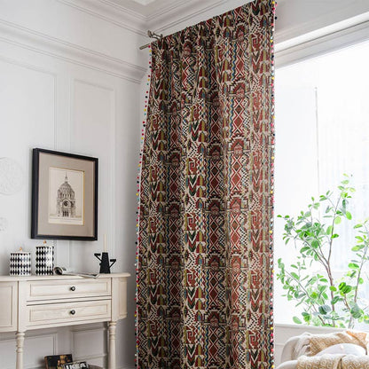 Pom-pom Colorful Pattern Cotton Linen Curtain