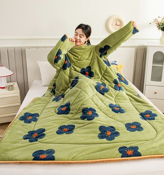 Floral Integrated Sleeves Throw Blanket